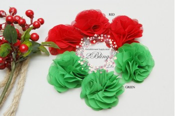 Chiffon ROSETTE "Christmas", Small (5cm), Pack of 3